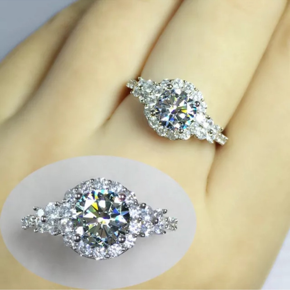 Women Jewelry Gorgeous Round Cut Cubic Zirconia Wedding 925 Silver Rings